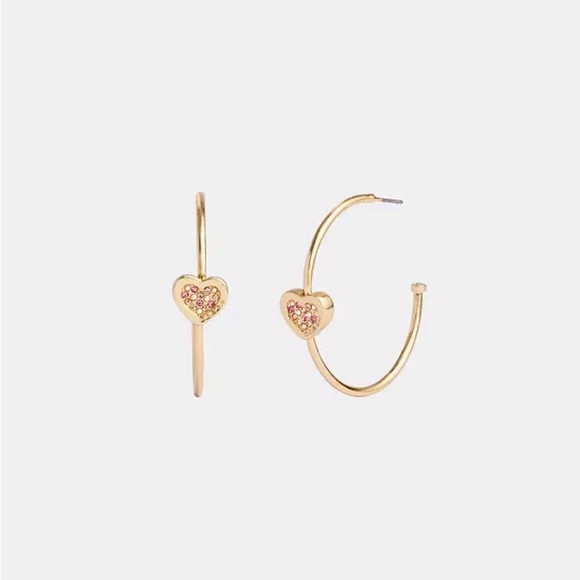 Coach Pavé Heart Hoop Earrings, NWT! - Picture 1 of 4
